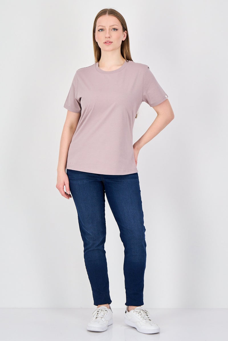 Fudo Comforts by Fudo Women Crew Neck Plain Short Sleeve T-Shirt, Mauve - Image 2