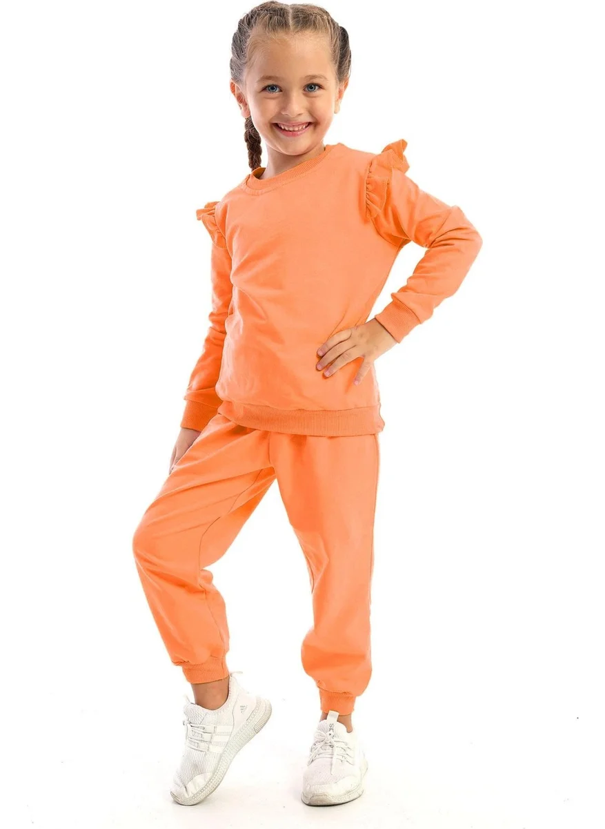 Acar Crew Neck Long Sleeve Orange Color Girl Tracksuit Set