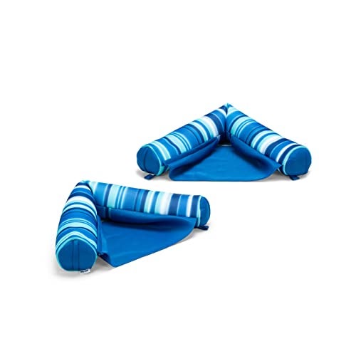 Big Joe Noodle Sling 2 Pack No Inflation Needed Pool Seat with Armrests Blurred Blue Stripe Double Sided Mesh 3ft - Image 1