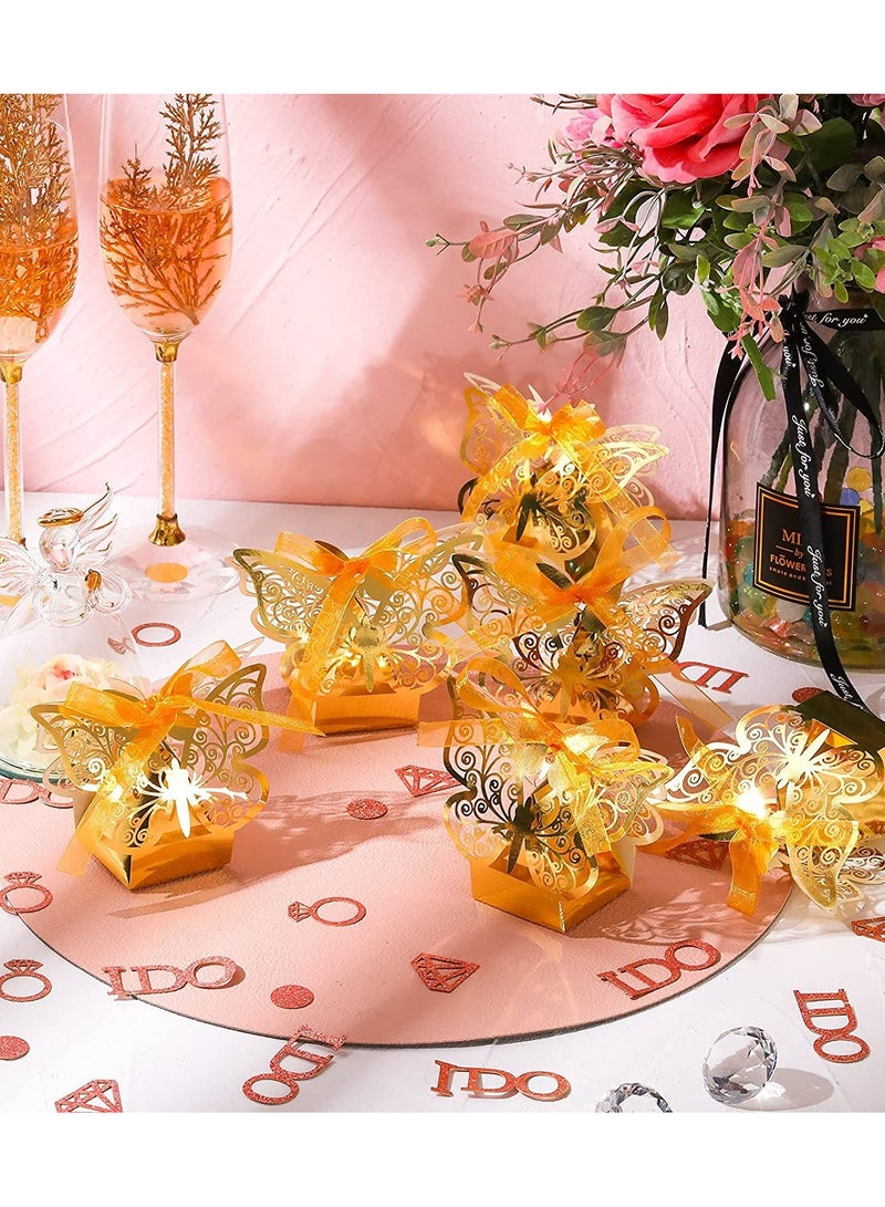 Excefore Candy Boxes 50 Pcs Butterfly Laser Cut Favor Boxes Cookie Present Boxes with Ribbons lovely Chocolate Boxes for Wedding Girl Bridal Birthday Party Baby Shower Favors Decoration Supplies (Gold) - Image 5
