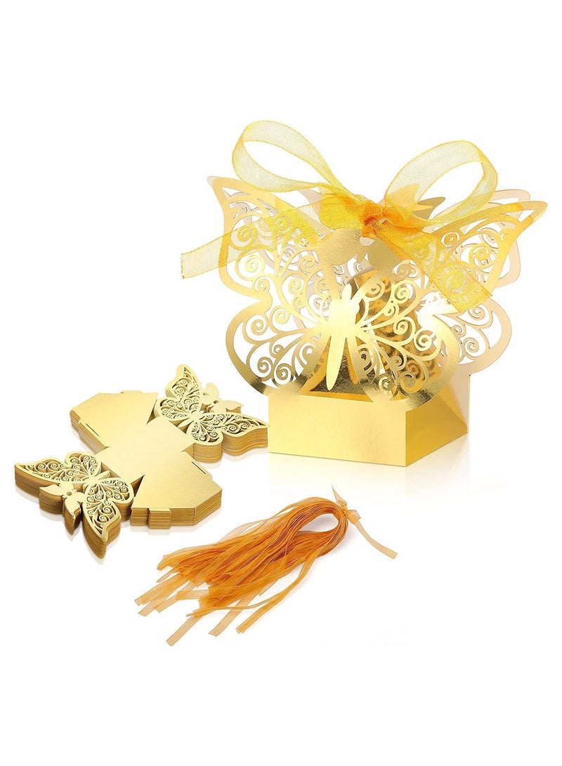 Excefore Candy Boxes 50 Pcs Butterfly Laser Cut Favor Boxes Cookie Present Boxes with Ribbons lovely Chocolate Boxes for Wedding Girl Bridal Birthday Party Baby Shower Favors Decoration Supplies (Gold) - Image 1
