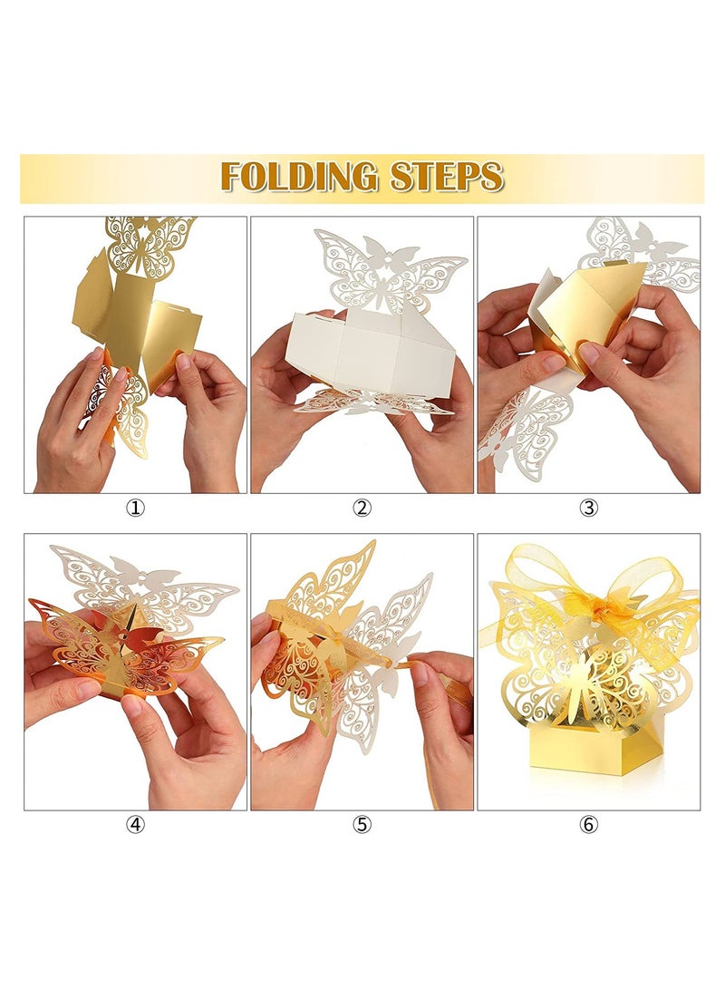 Excefore Candy Boxes 50 Pcs Butterfly Laser Cut Favor Boxes Cookie Present Boxes with Ribbons lovely Chocolate Boxes for Wedding Girl Bridal Birthday Party Baby Shower Favors Decoration Supplies (Gold) - Image 3