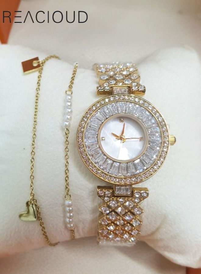 REACLOUD Ladies' Gypsophila Diamond Watch + Bracelet - Image 1
