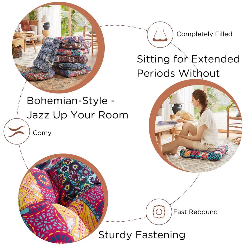 CODi Boho Floor Pillow  Large Meditation Cushion for Adults  Square Pillows Seating for Yoga Living Room Tatami Sitting Home Decor  Memory Foam Added  22x22 Inch  Multi Patchwork - Image 3