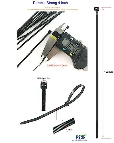 HS Durable Plastic Zip Ties 4 Inch (Bulk-1000 Pack) Small Tie Wraps Thin 18 Lbs Self-Locking Nylon Cable Ties for Electronics Organizer, Wire Zip Ties UV Rated Black - Image 2