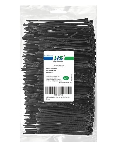 HS Durable Plastic Zip Ties 4 Inch (Bulk-1000 Pack) Small Tie Wraps Thin 18 Lbs Self-Locking Nylon Cable Ties for Electronics Organizer, Wire Zip Ties UV Rated Black - Image 1
