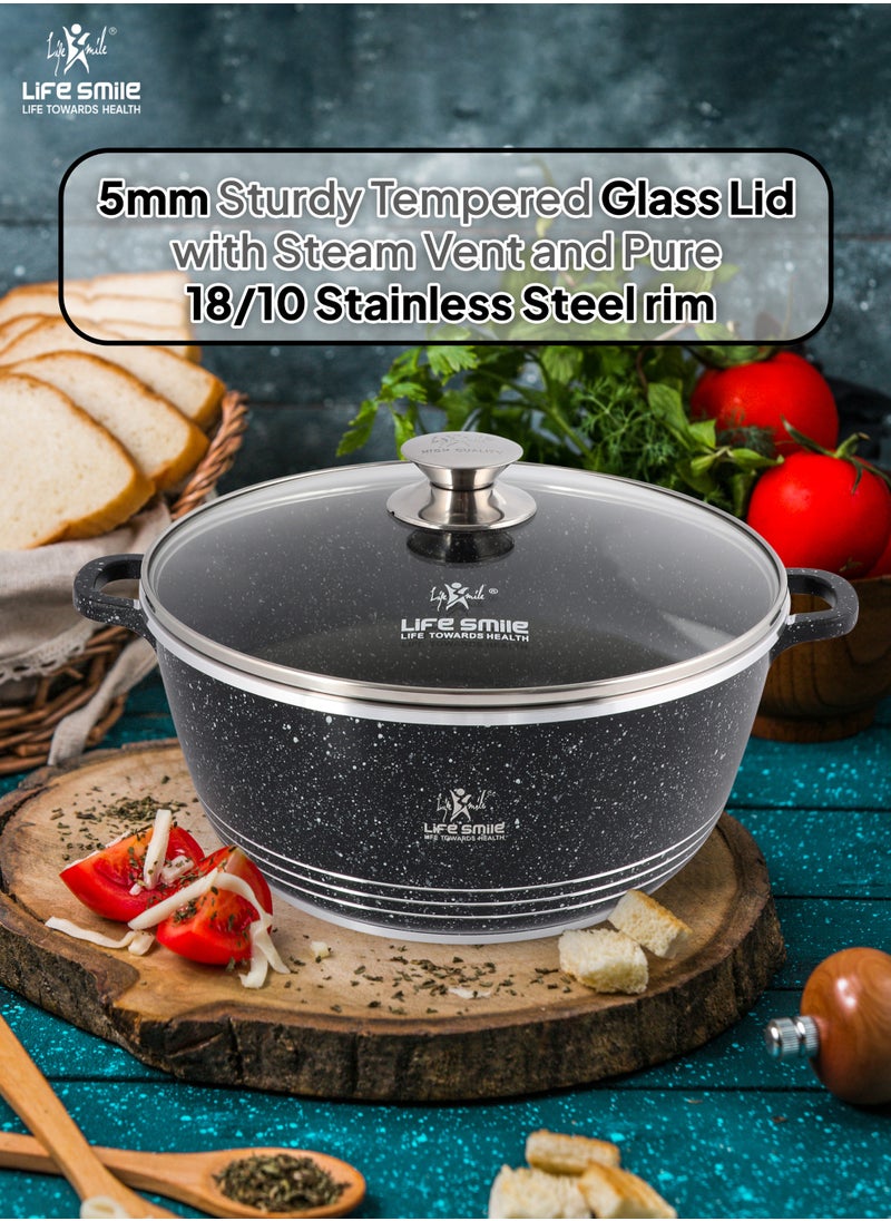 Life Smile Nonstick Cookware Set 8 pcs Cookwares with Stainless steel rim-Oven safe Pots and Pans set-Granite Coating Cooking Pots set Includes 24cmx4.1L Casserole with Lid, 28cmx6.7LCasserole with Lid, , 32cmx9.5L Casserole with Lid & 2pcs Silicone Utensils Contains 32x8.5cm Soup ladle & 34.5x10cm Skimmer  - Image 5