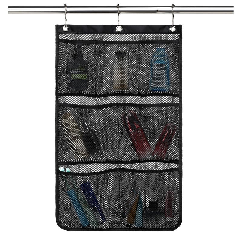 GYEUKHAM Hanging Mesh Shower Caddy for Bathroom - Quick Drying Portable Shower Organizer with Multiple Pockets for Soap,Shampoo and Cruise Ship Essentials - Space-Saving Bathroom Storage,Black - Image 1