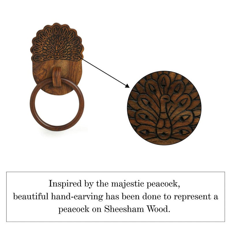 ExclusiveLane 'The Dancing Peacock' Hand Carved Wooden Towel Holder for Kitchen in Sheesham Wood - Hand Towel Stand Hand Towel Holder for Bathroom Wall Mounted Towel Hangers for Bedroom Wash Basin - Image 3