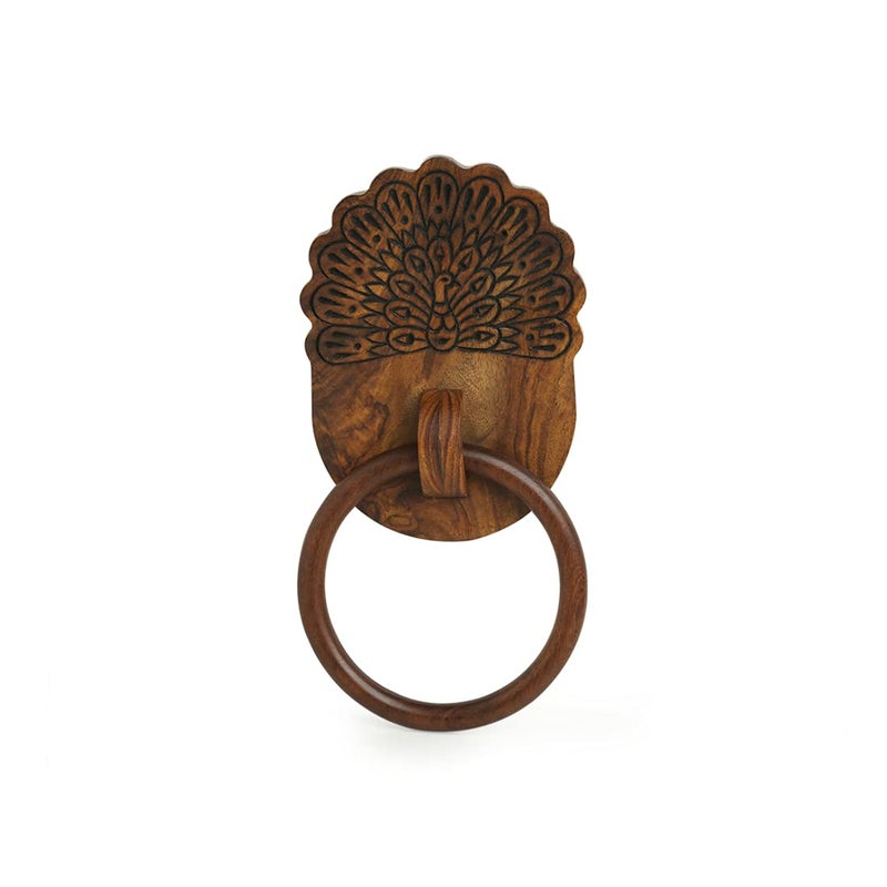 ExclusiveLane 'The Dancing Peacock' Hand Carved Wooden Towel Holder for Kitchen in Sheesham Wood - Hand Towel Stand Hand Towel Holder for Bathroom Wall Mounted Towel Hangers for Bedroom Wash Basin - Image 2