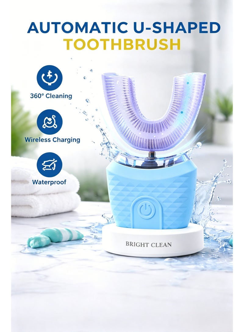 فرشاة أسنان كهربائية على شكل U للبالغين – 4 وضعيات، إضاءة LED للتبييض، شحن لاسلكي، مؤقت ذكي، مناسبة للسفر والمنزل - Image 1
