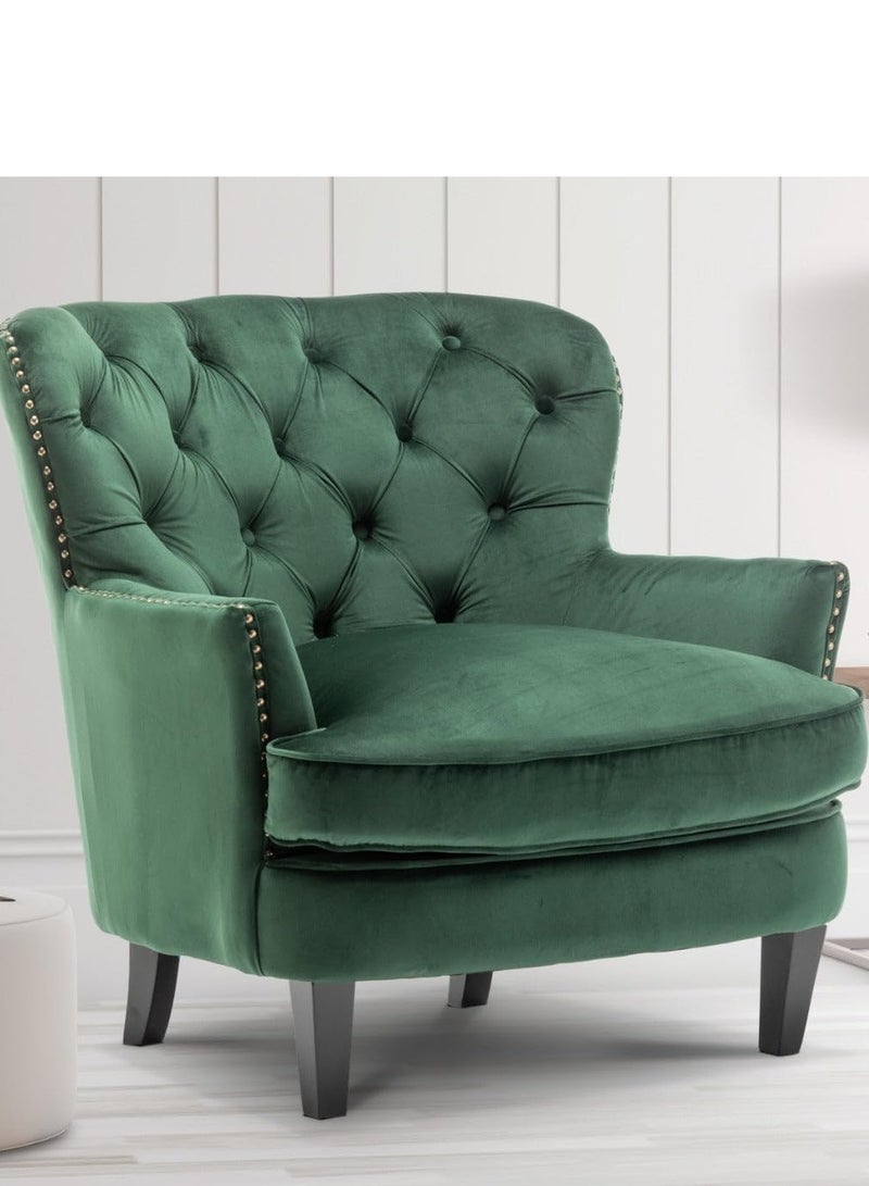 HomeJoyz RoyalElegance Armchair – Bottle Green Velvet – Tufted Back with Classic Detailing - Image 1