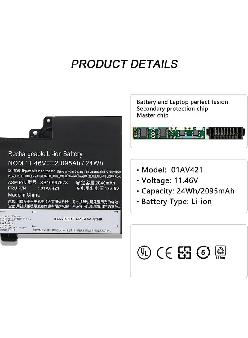 Terabyte بطارية لابتوب بديلة 11.46 فولت 24 واط ساعة / 2095 مللي أمبير 01AV421 01AV489 SB10K97576 متوافقة مع لينوفو ثينك باد T470 A475 T480 A485 TP25 سلسلة - Image 2