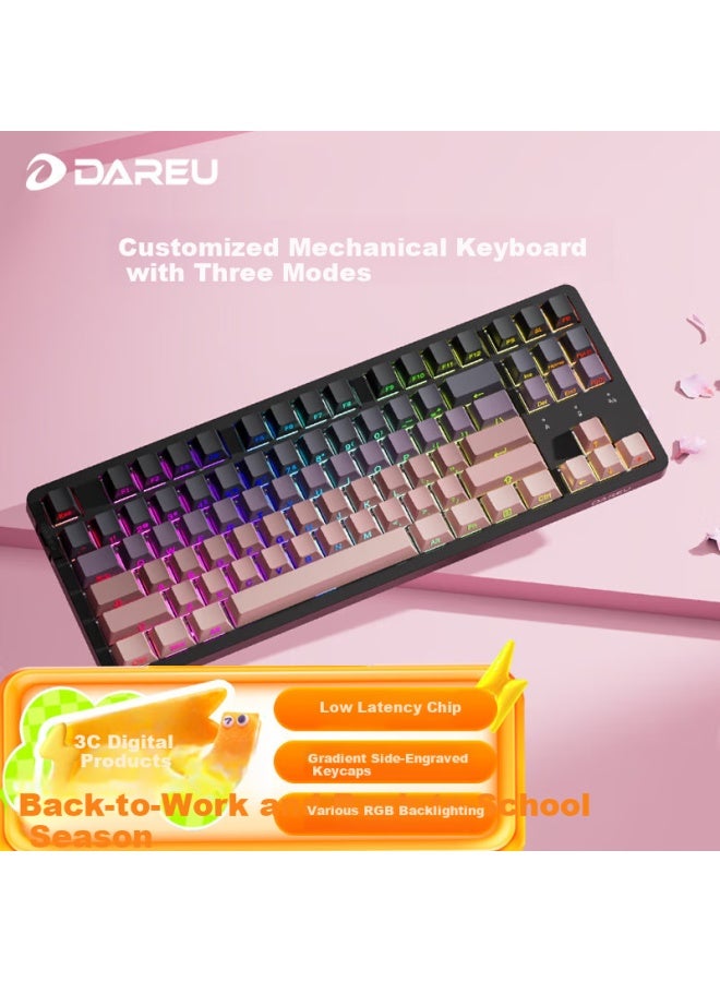 Daryo Daryu Ek87pro Mechanical Keyboard Wired/wireless/bluetooth Three-mode Gaming Keyboard Full Key Hot-swappable Gasket Structure Blackberry Pink Dreamy Hifi Switch - Image 1