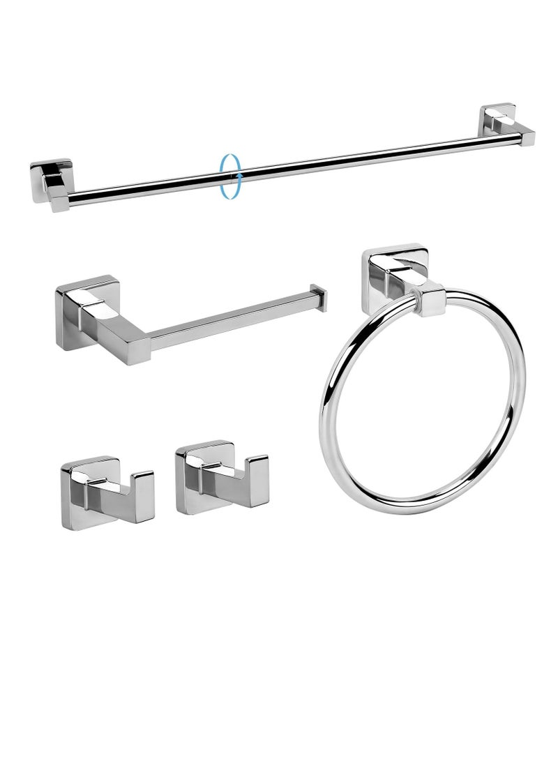 5 Pieces Polished Chrome Bathroom Hardware Accessories Set,Stainless Steel 23.6" Hand Towel Bar Set, Toilet Paper Holder, Towel Ring ，Towel Rack Set Silver - Image 1