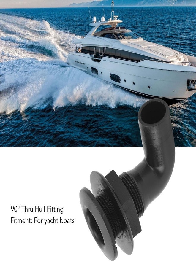 Acouto 90-Degree Thru Hull Fitting, Marine Thru Hull Connector Leakproof Ergonomic Rugged 90° Thru Hull Fitting Boat Drain Plug for Yacht Boats (Black) - Image 2