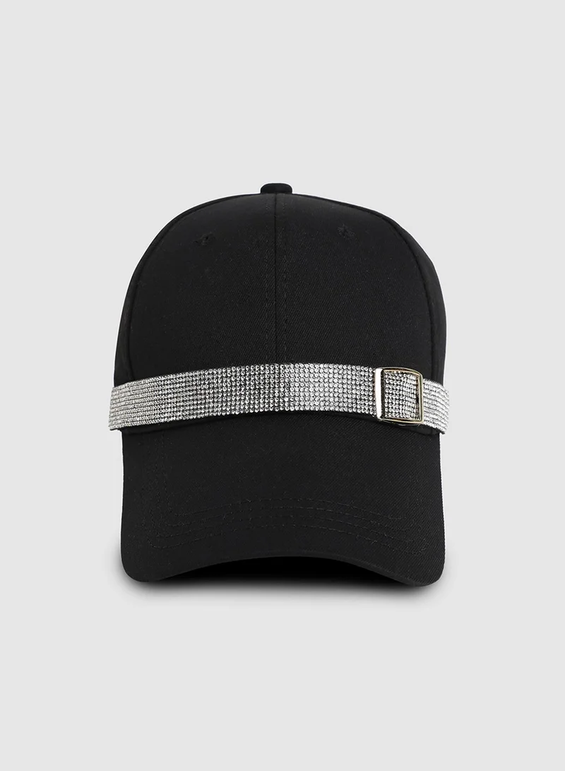 Haute Sauce Rhinestone Buckle Baseball Cap - Black