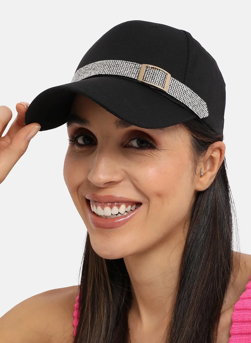 Haute Sauce Rhinestone Buckle Baseball Cap - Black