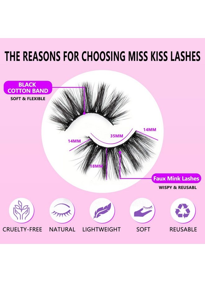 Miss Kiss 6 Pairs Lashes, Long Volume Wispy Lash, Soft Fluffy Faux Mink Eyelashes, Manga Russian C Curl Eye Lash, 3D False Lashes Strip 18 Mm  - Image 2