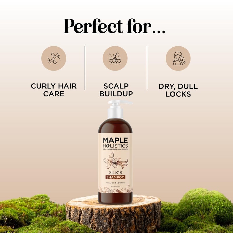 Maple Holistics Moisturizing Shampoo for Dry Hair Care - Silk18 Advanced Anti Frizz Ultra Hydrating Shampoo for Color Treated Hair with Silk Amino Acids and Plant Proteins - Sulfate Free Shampoo for Men and Women - Image 2