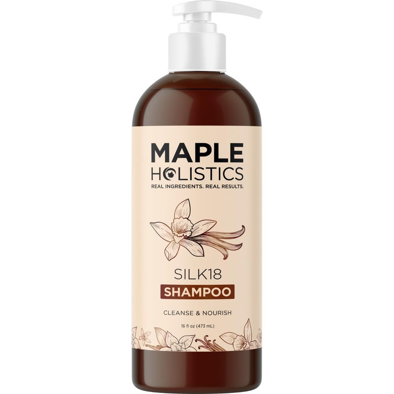 Maple Holistics Moisturizing Shampoo for Dry Hair Care - Silk18 Advanced Anti Frizz Ultra Hydrating Shampoo for Color Treated Hair with Silk Amino Acids and Plant Proteins - Sulfate Free Shampoo for Men and Women - Image 1