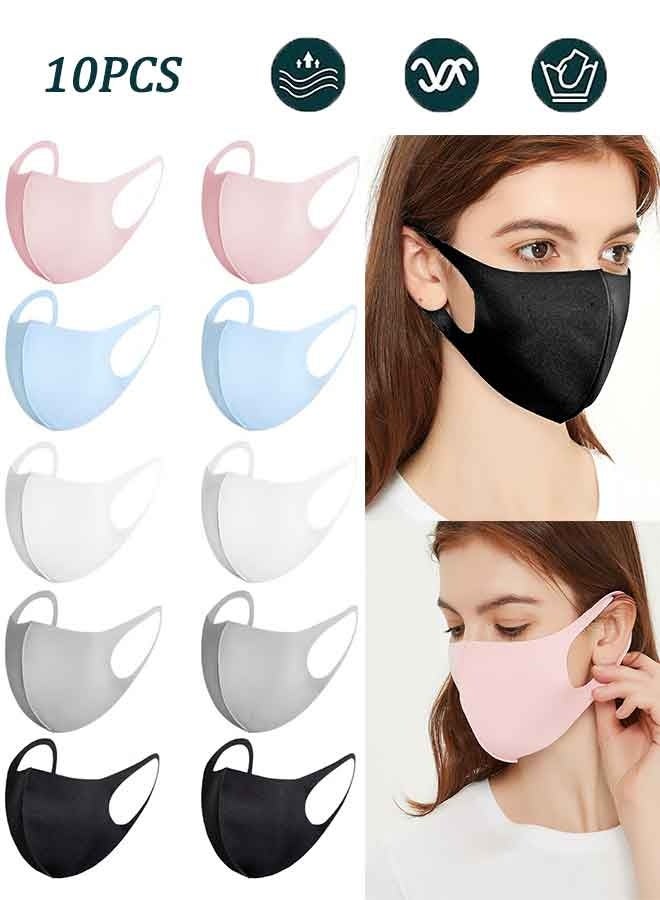 عبوة من 10 أغطية للوجه مزودة بحلقات أذن مرنة، تغطي الوجه بالكامل، مضادة للغبار، للجنسين، قابلة للغسل وإعادة الاستخدام للرجال والنساء، ناعمة على الوجه والبشرة (ملونة) - Image 1