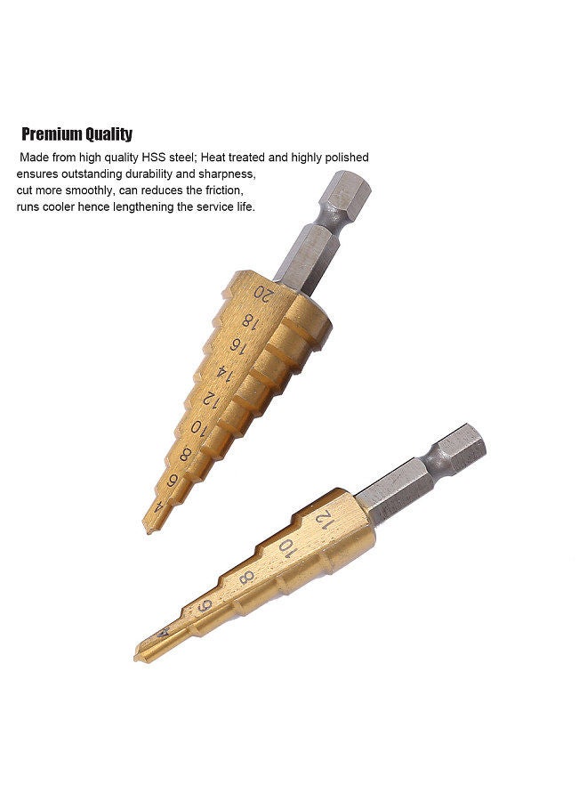 3pcs HSS Step Drill Bit Set 4-32mm 4-20mm 4-12mm Straight Groove Step Drill Bit Titanium Coated Wood Metal Hole Cutter Core Drill Bit Set Metric  - Image 3