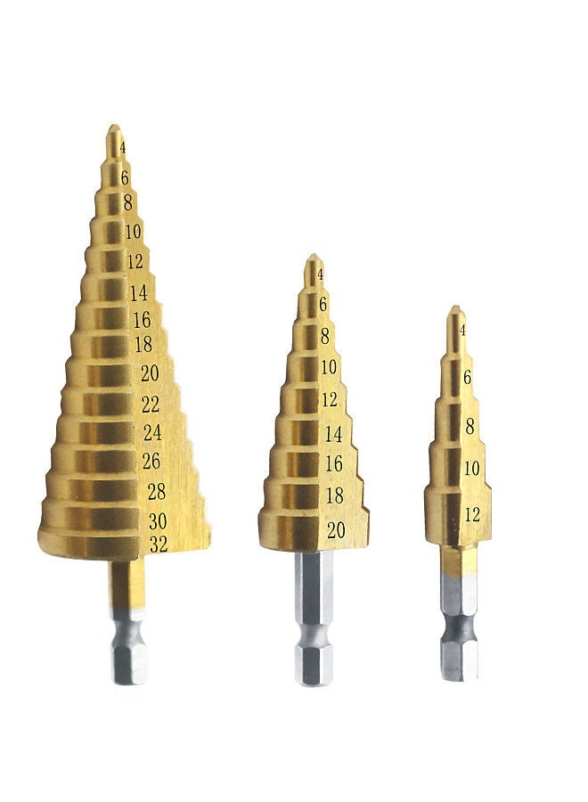 3pcs HSS Step Drill Bit Set 4-32mm 4-20mm 4-12mm Straight Groove Step Drill Bit Titanium Coated Wood Metal Hole Cutter Core Drill Bit Set Metric  - Image 1