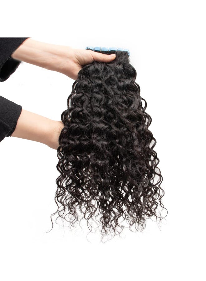 Smartinnov Curly Tape in Hair Extensions Brazilian Remy Hairs 1B Black 22Inch Tape in Human Hair Extension Curly Wave Invisible PU Tapes Skin Weft Seamless 20pcs 50gPack 34 Packs Suggested for Full Head - Image 3