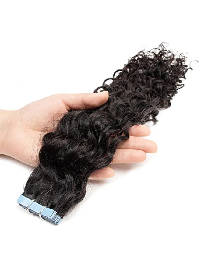 Smartinnov Curly Tape in Hair Extensions Brazilian Remy Hairs 1B Black 22Inch Tape in Human Hair Extension Curly Wave Invisible PU Tapes Skin Weft Seamless 20pcs 50gPack 34 Packs Suggested for Full Head - Image 4