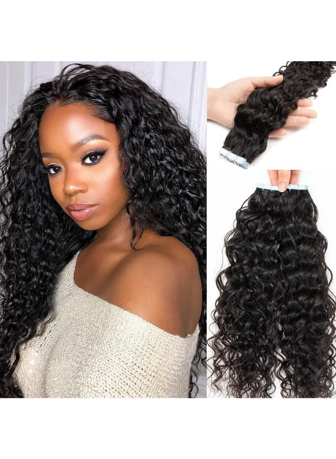 Smartinnov Curly Tape in Hair Extensions Brazilian Remy Hairs 1B Black 22Inch Tape in Human Hair Extension Curly Wave Invisible PU Tapes Skin Weft Seamless 20pcs 50gPack 34 Packs Suggested for Full Head - Image 1