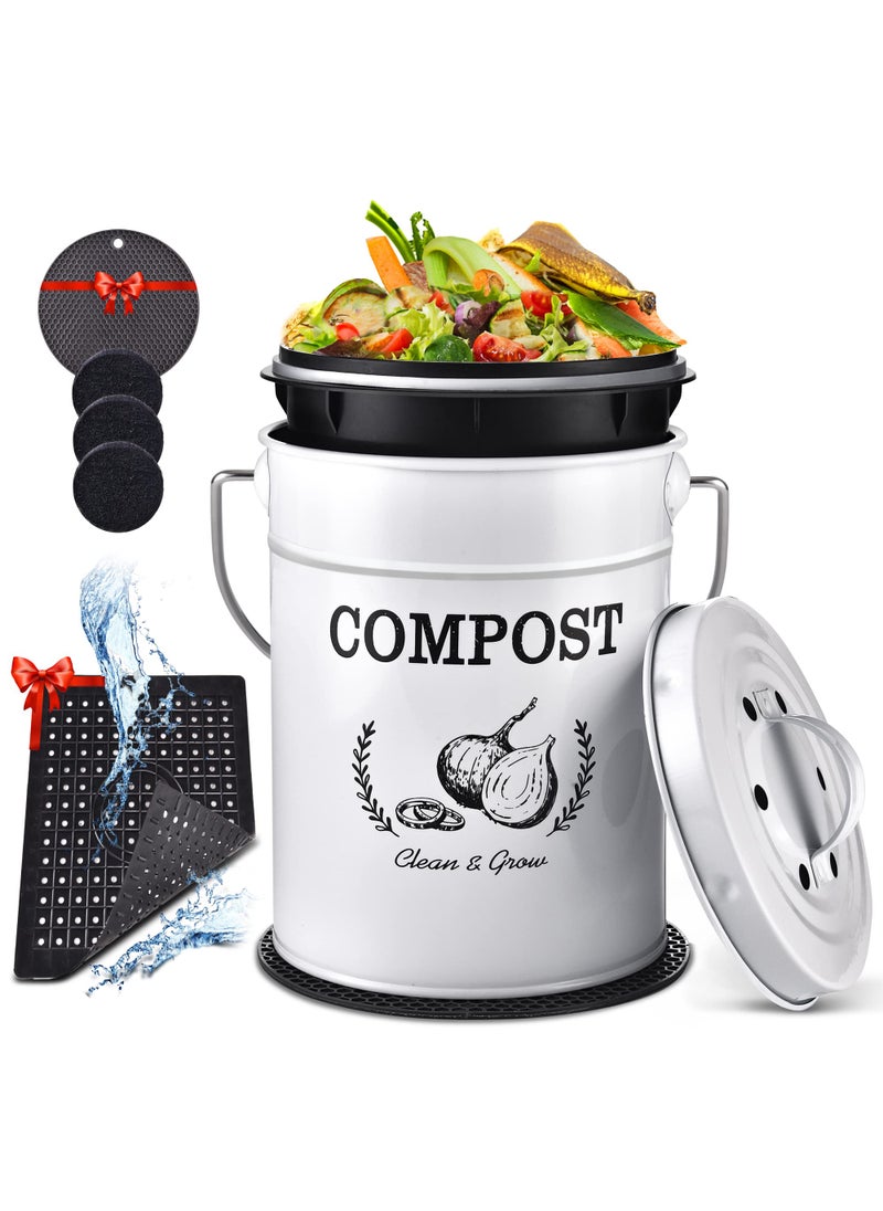 Aosion AOSION Countertop Compost Bin KitchenOdorless Indoor Compost Bin with Lid and Compost BagsCompost Bucket Composter Container for Food WasteWhite 