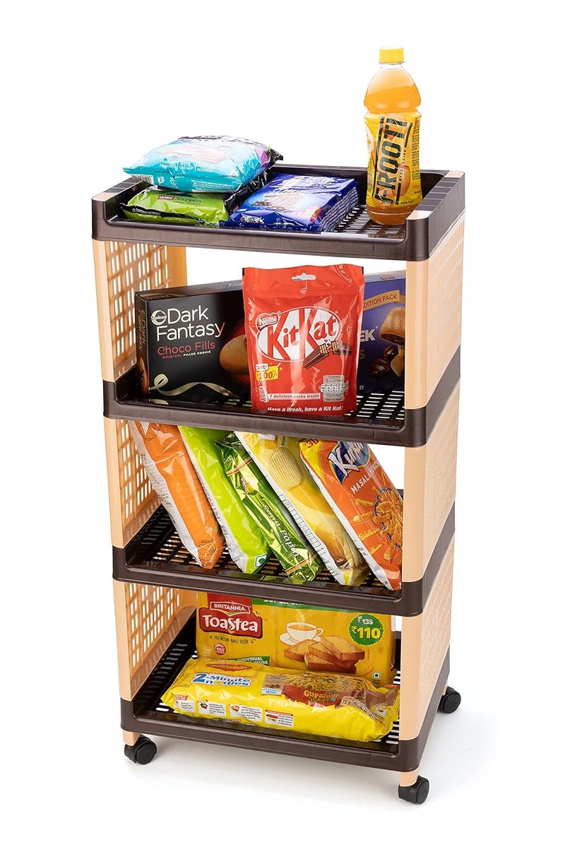 FOROLY 4Layer Multipurpose Plastic Basket Cart Portable Storage Solution for Any Space 4 Layer Brown and Ivory - Image 1