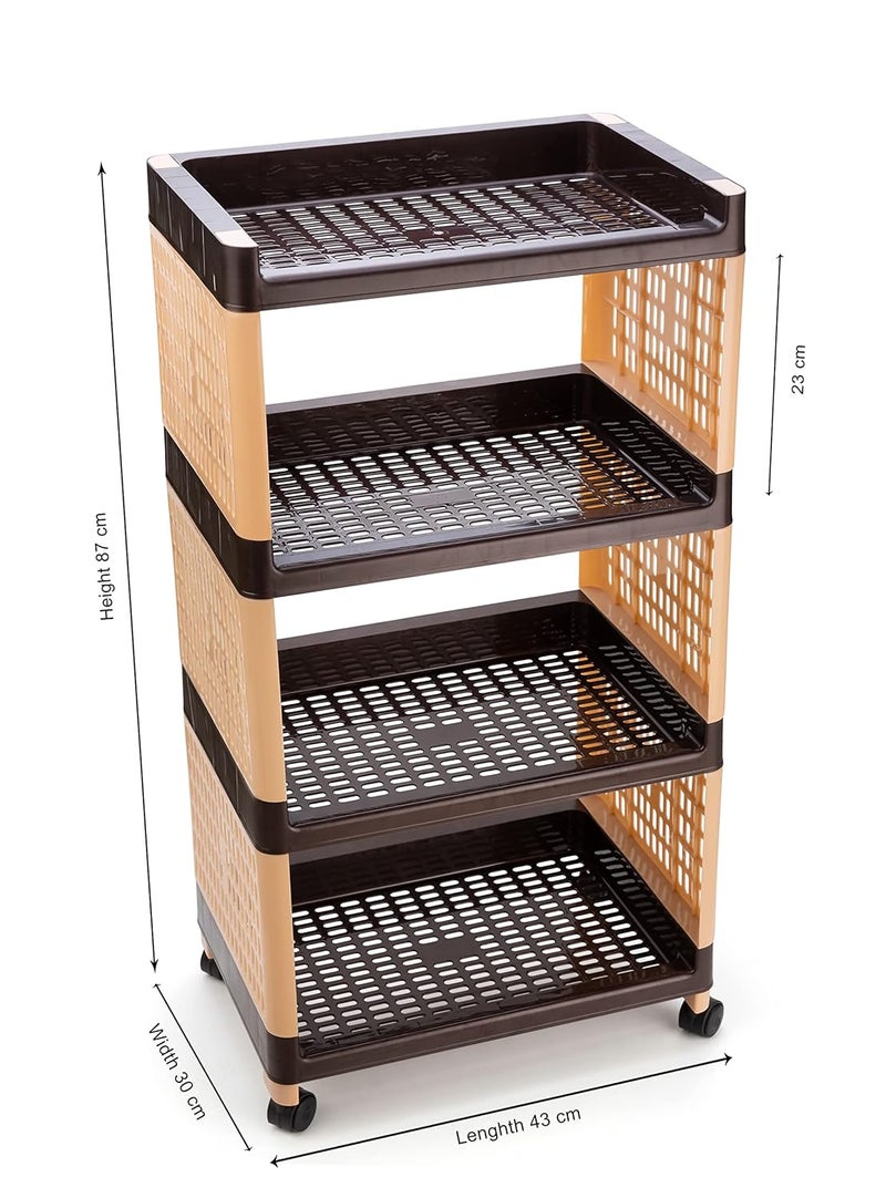 FOROLY 4Layer Multipurpose Plastic Basket Cart Portable Storage Solution for Any Space 4 Layer Brown and Ivory - Image 2