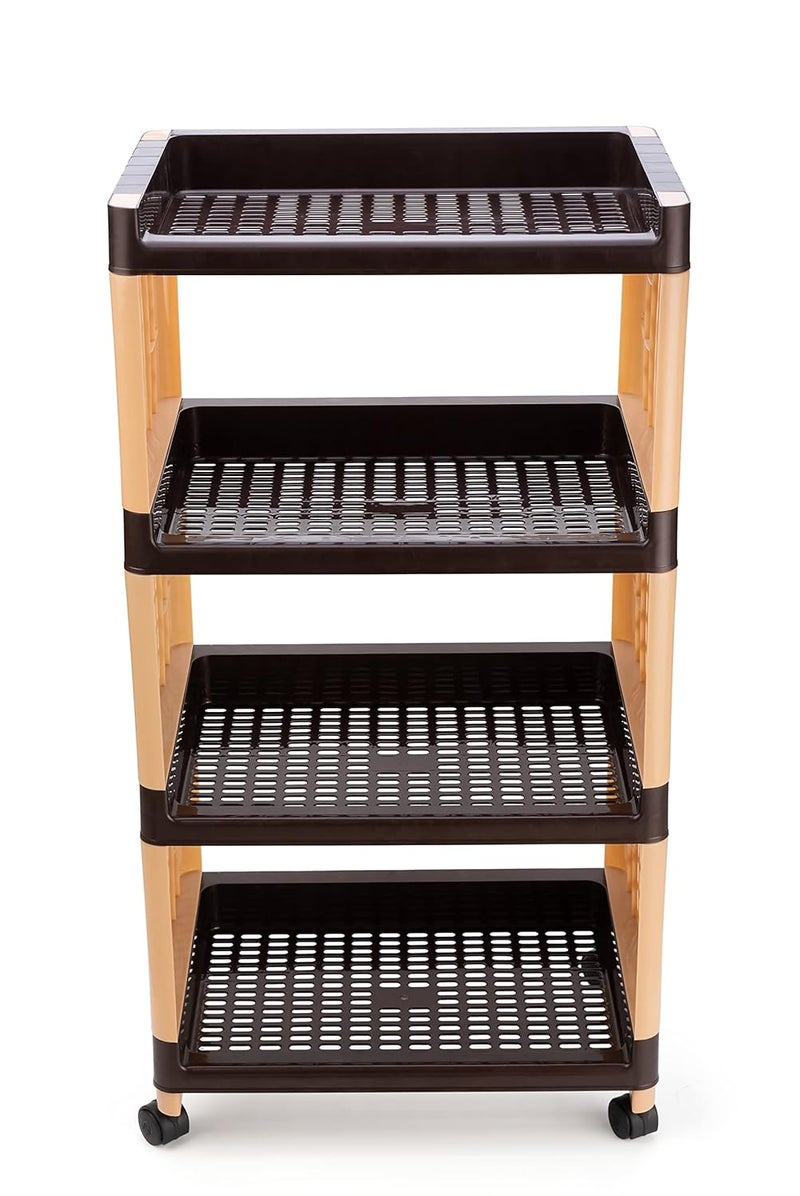 FOROLY 4Layer Multipurpose Plastic Basket Cart Portable Storage Solution for Any Space 4 Layer Brown and Ivory - Image 3