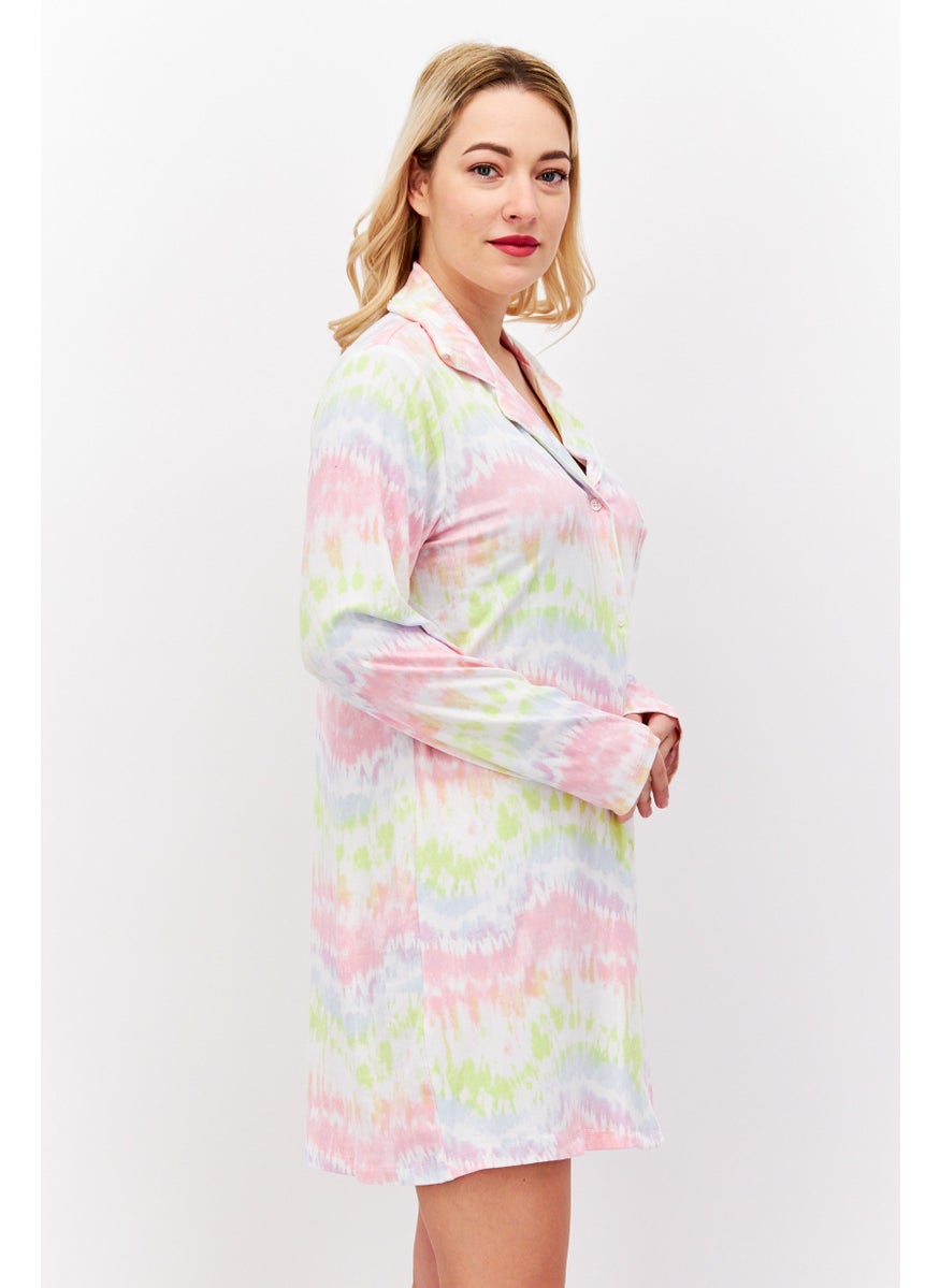 French Affair Women Tie Dye Long Sleeve Dress, Pink Combo  - Image 4