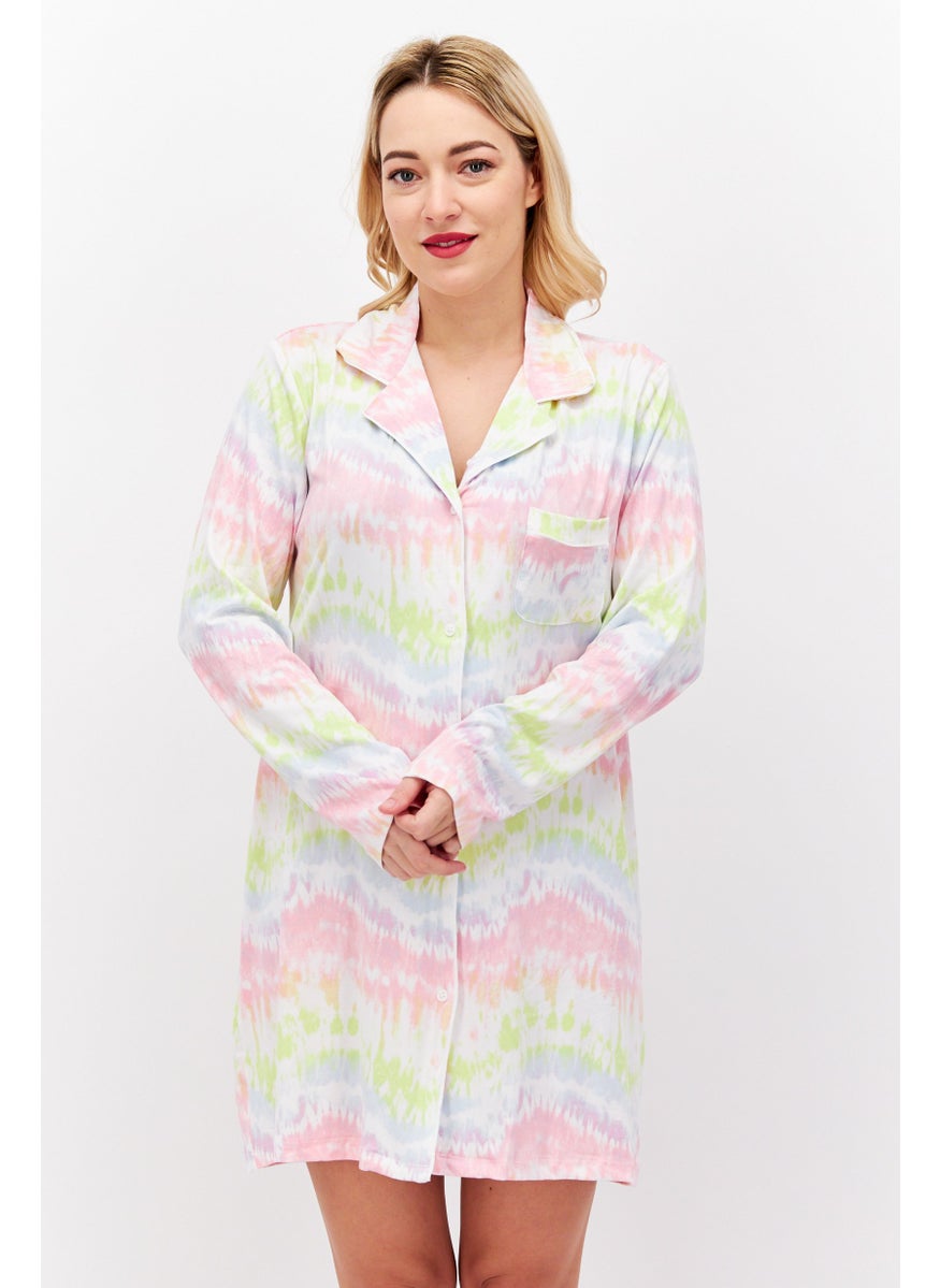 French Affair Women Tie Dye Long Sleeve Dress, Pink Combo  - Image 1