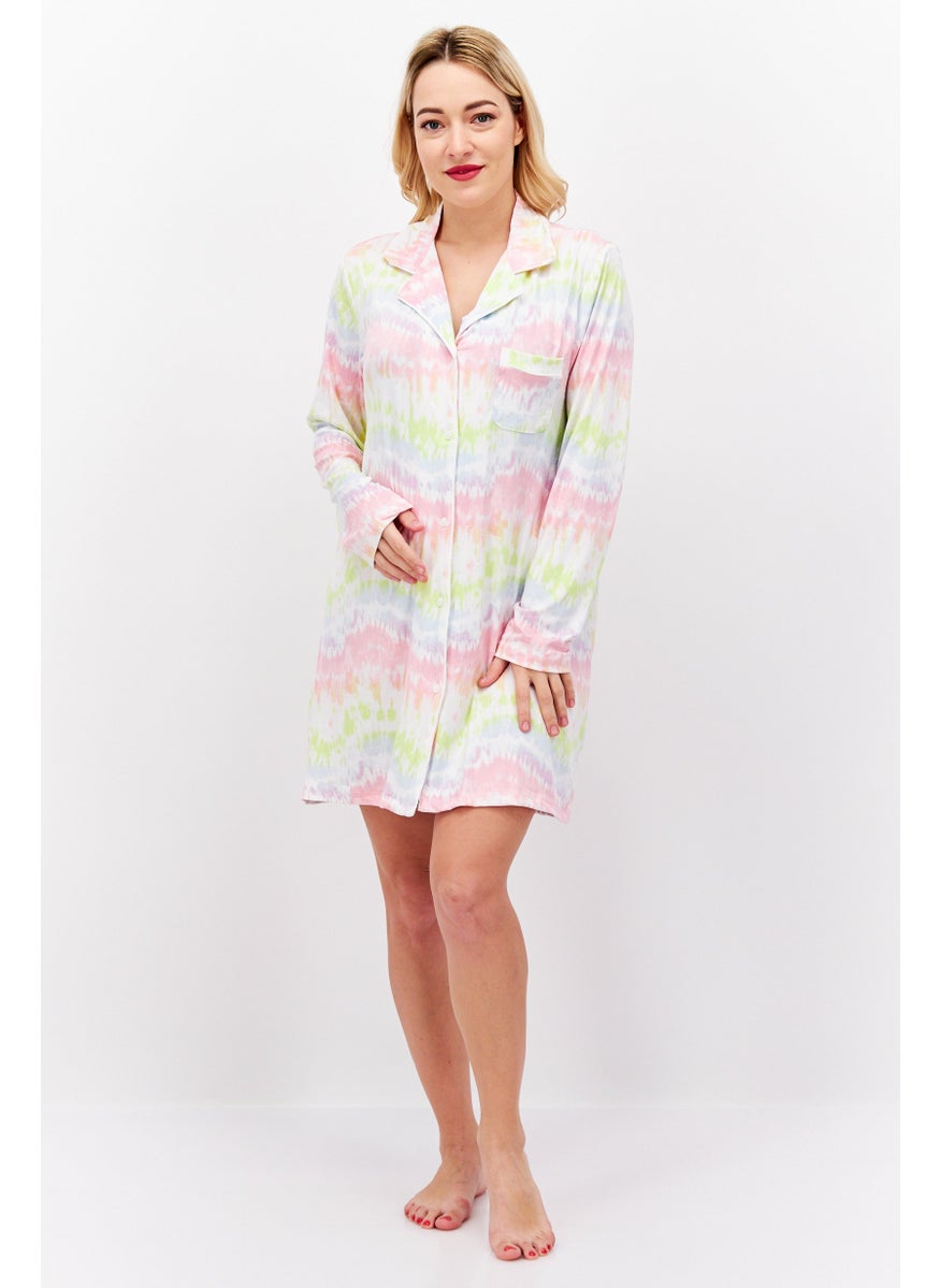 French Affair Women Tie Dye Long Sleeve Dress, Pink Combo  - Image 2