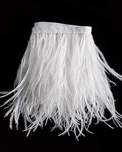 Happy feather 2 Yards 56inch White Ostrich Feathers Trim Fringe for DIY Dress Sewing Crafts Costumes Decoration