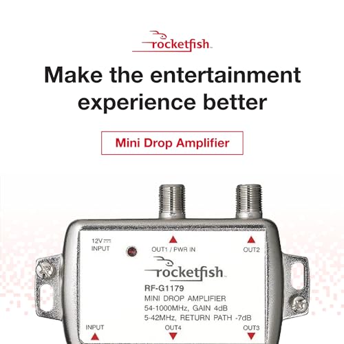 Rocketfish مضخم إشارة روكيتفيش 4 مخرج - مضخم اتصال كوكسيل لتلفزيون الكابل والمودم - مضخم هوائي مع مؤشر تشغيل LED ونطاق تردد ثنائي الاتجاه - المضخم يمنع فقدان الإشارة - Image 2