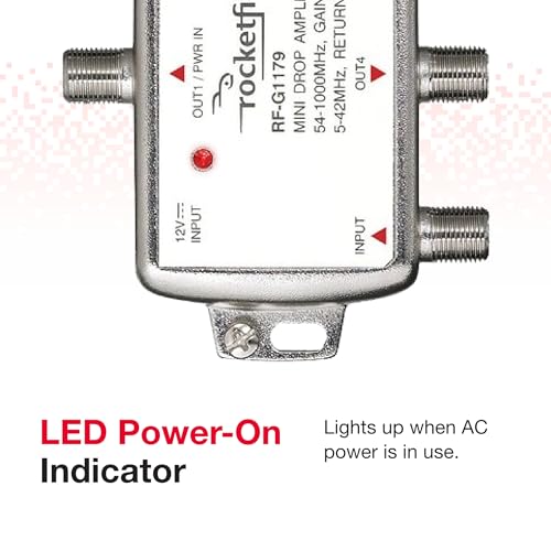Rocketfish مضخم إشارة روكيتفيش 4 مخرج - مضخم اتصال كوكسيل لتلفزيون الكابل والمودم - مضخم هوائي مع مؤشر تشغيل LED ونطاق تردد ثنائي الاتجاه - المضخم يمنع فقدان الإشارة - Image 5