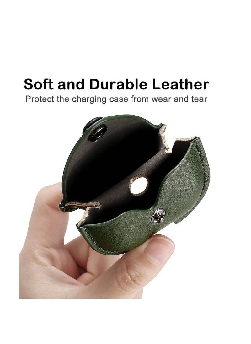 Generic - AirPods 3rd Generation Case (2021), Leather Protective Case Skin Cover with Keychain and Lock for Apple Airpods 3 Case Women Men Army Green - Image 1