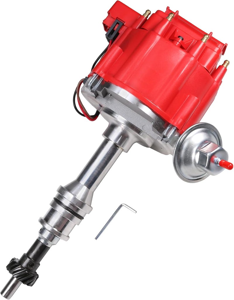 JDMSPEED HEI Distributor Module Replacement For Ford 351M 351C 400 429 460 65,000 KV Coil 7500 RPM Ignition Distributor with Cap and Rotor Replace 1046013, PE332U, JM6506BL Red - Image 1
