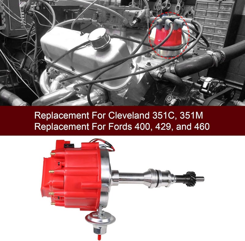 JDMSPEED HEI Distributor Module Replacement For Ford 351M 351C 400 429 460 65,000 KV Coil 7500 RPM Ignition Distributor with Cap and Rotor Replace 1046013, PE332U, JM6506BL Red - Image 2