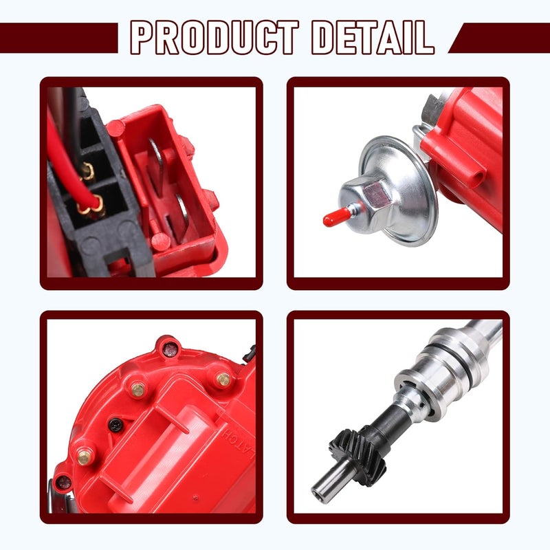JDMSPEED HEI Distributor Module Replacement For Ford 351M 351C 400 429 460 65,000 KV Coil 7500 RPM Ignition Distributor with Cap and Rotor Replace 1046013, PE332U, JM6506BL Red - Image 5