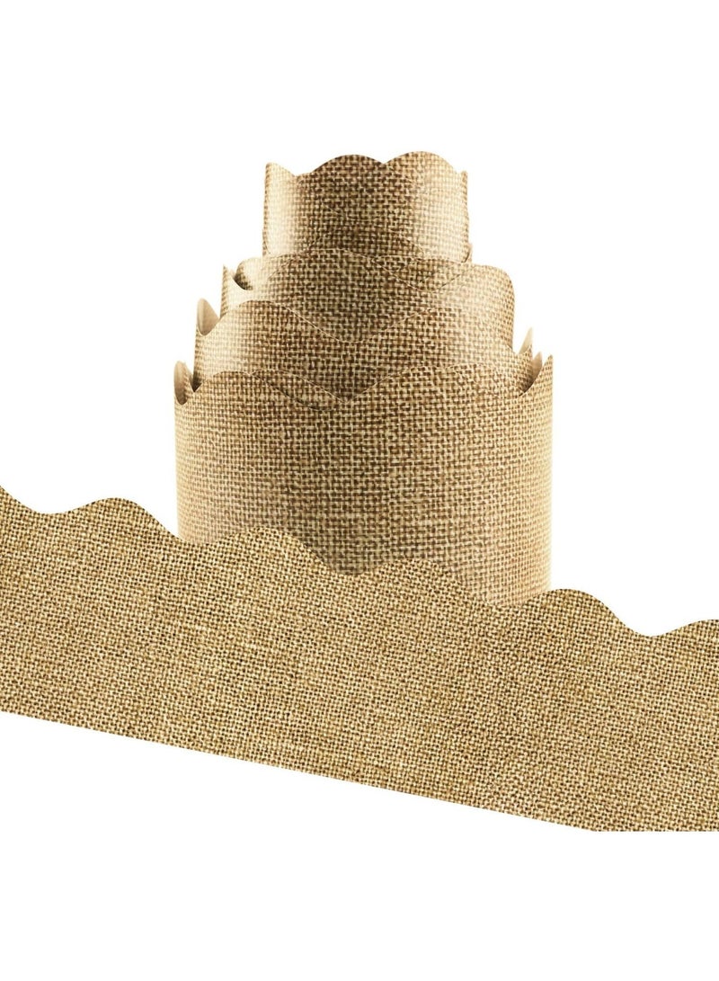 Burlap لوحة الإعلانات الحدود Scalloped للفصول الدراسية ديكور 36Ft - Image 1