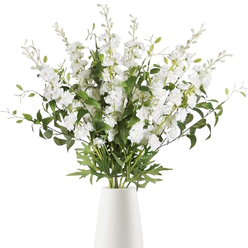 IPOPU White Flowers Artificial Delphinium 9PCS with Clematis Greenery for Wedding & Home Decor - Image 1