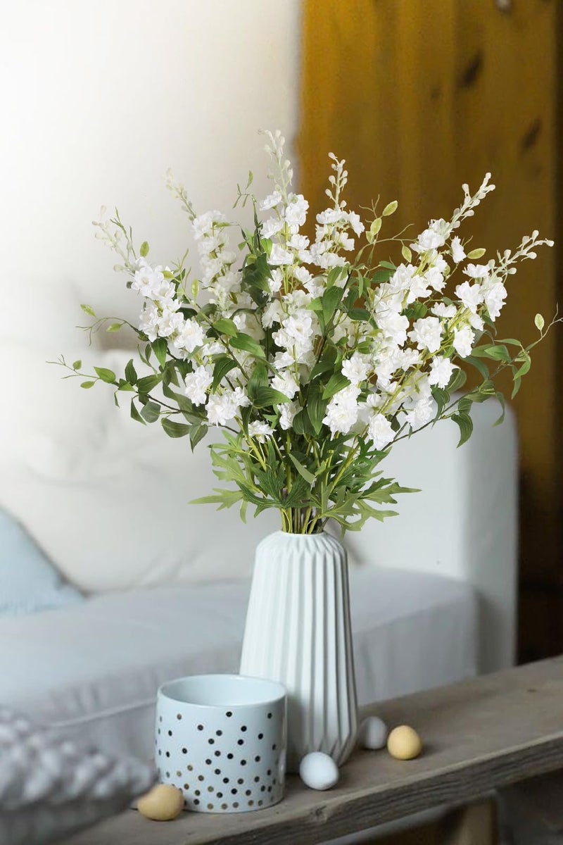 IPOPU White Flowers Artificial Delphinium 9PCS with Clematis Greenery for Wedding & Home Decor - Image 4