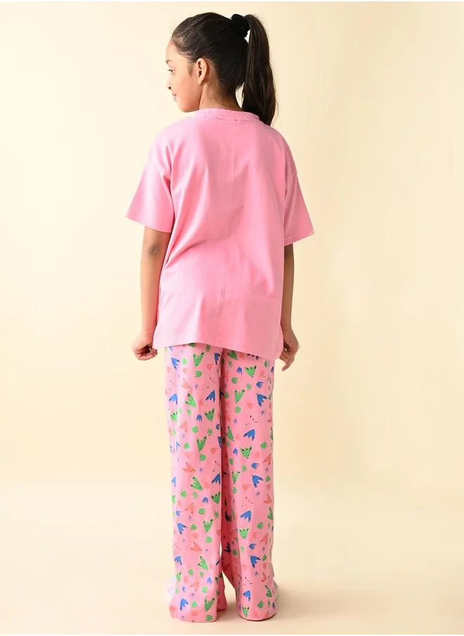 LILPICKS Graphic Print Oversized T-Shirt and Palazzos Pants Set by Styli
