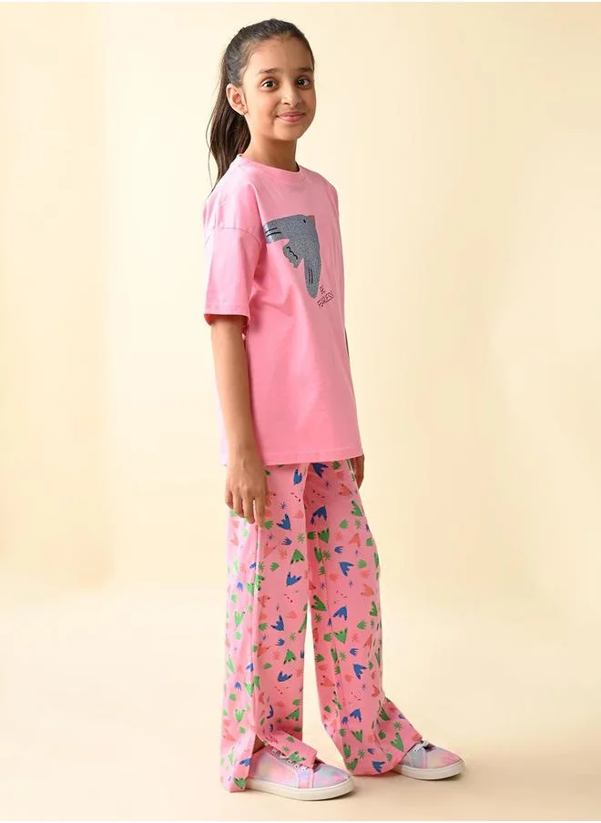 LILPICKS Graphic Print Oversized T-Shirt and Palazzos Pants Set by Styli
